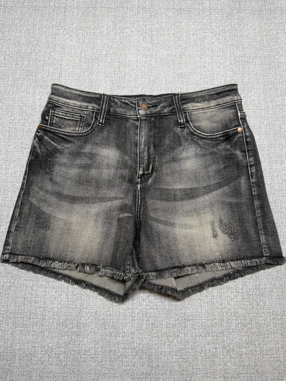 Judy Blue Black Distressed Frayed Hem Cutoff Denim Shorts